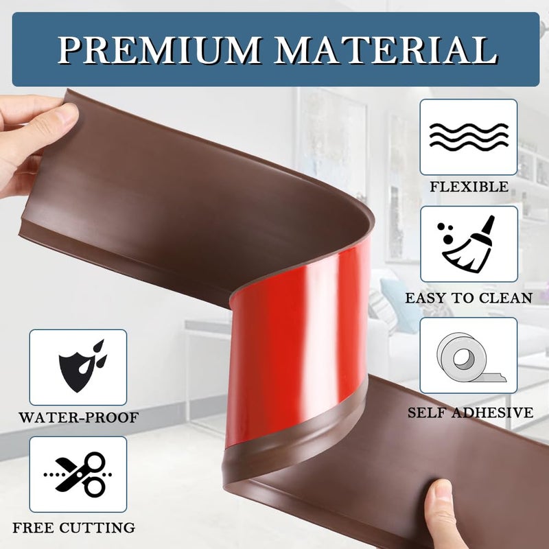 LSGCQ Flexible Baseboard Molding Trim 4 Inch x 40 Feet Self-Adhesive Vinyl Wall Base Peel and Stick Cove Base Rubber Wall Base Moulding Trim (Coffee) - Image 2